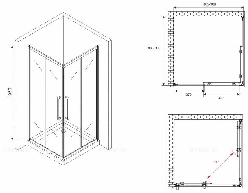 Душевое ограждение Abber двухстенное ABBER Schwarzer Diamant AG02090BDTH, 900х1900 мм купить,0