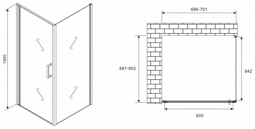 Душевое ограждение Abber двухстенное AG04070-S90 купить,0