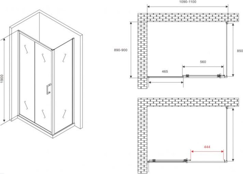 Душевое ограждение Abber двухстенное AG30110B5-S90B5, 900х1900 мм купить,0