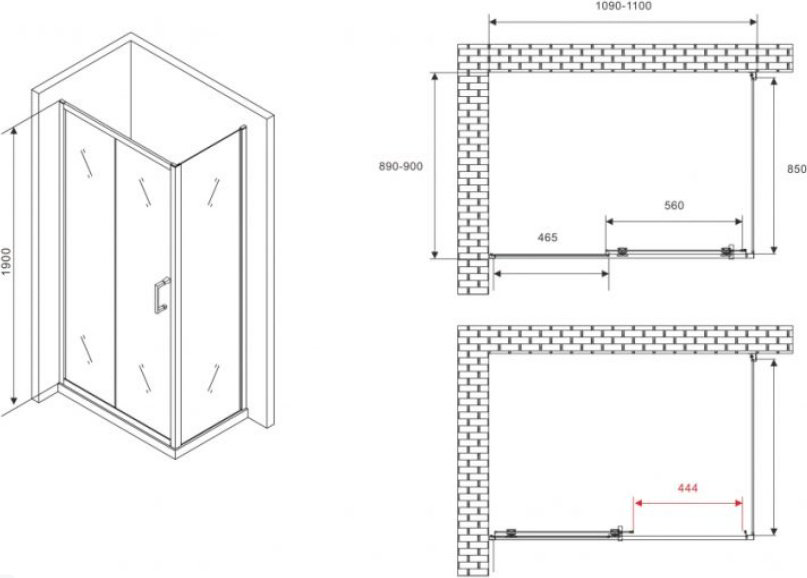 Душевое ограждение Abber двухстенное AG30110B5-S90B5, 900х1900 мм купить,NaN