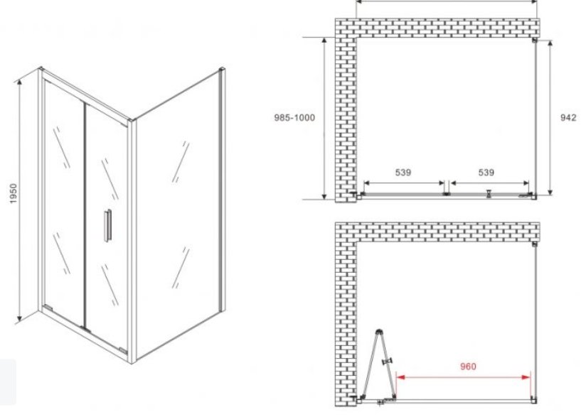 Душевое ограждение Abber двухстенное AG07120-S100, 1000х1950 мм купить,NaN