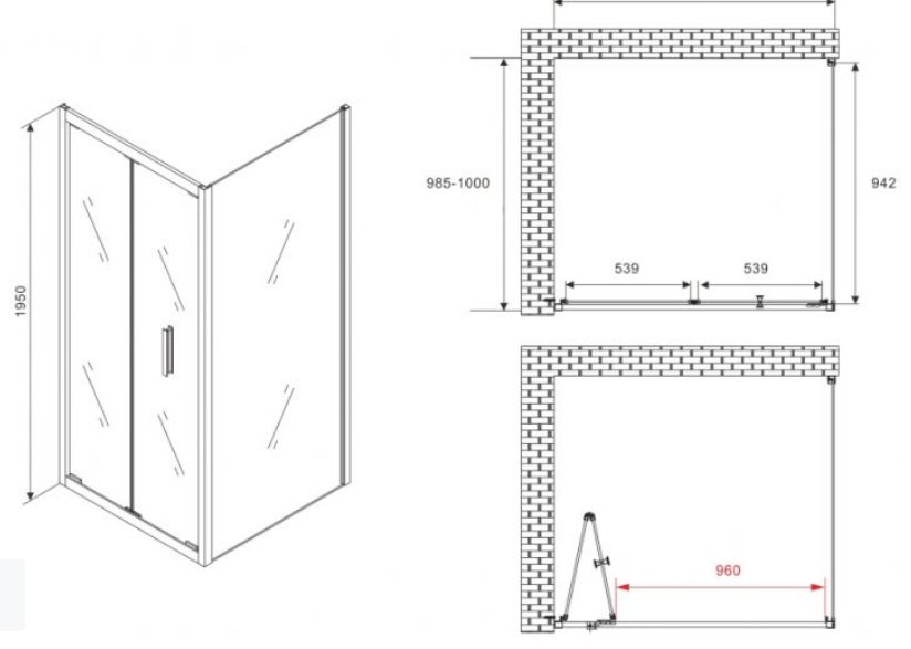 Душевое ограждение Abber двухстенное AG07120-S100, 1000х1950 мм купить,NaN