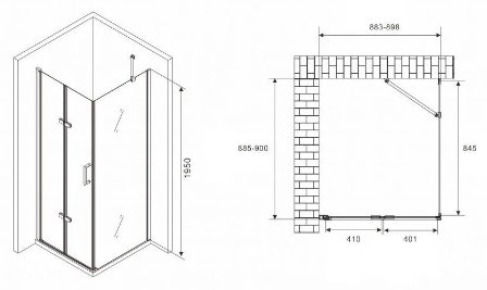 Душевое ограждение Abber двухстенное AG08090P-S91, 900х1950 мм купить,NaN