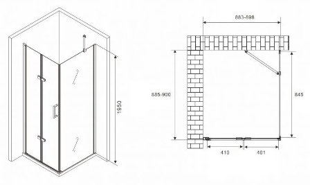 Душевое ограждение Abber двухстенное AG08090P-S91, 900х1950 мм купить,NaN