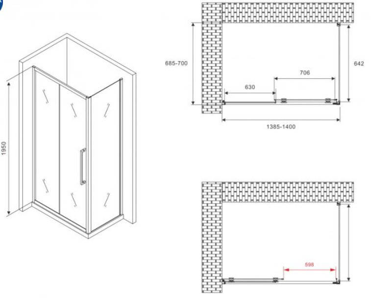 Душевое ограждение Abber двухстенное AG30140H-S70, 700х1950 мм купить,NaN