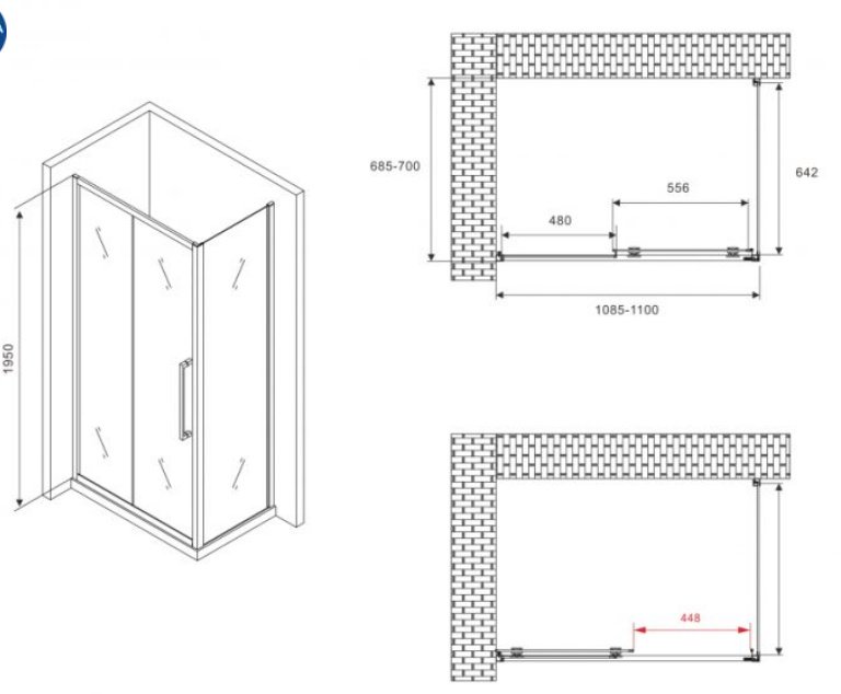 Душевое ограждение Abber двухстенное AG30110H-S70, 700х1950 мм купить,0