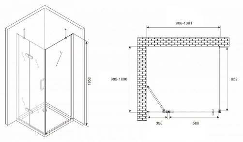Душевое ограждение Abber двухстенное AG08100-S101, 1000х1950 мм купить,0