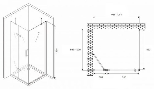 Душевое ограждение Abber двухстенное AG08100-S101, 1000х1950 мм купить,NaN