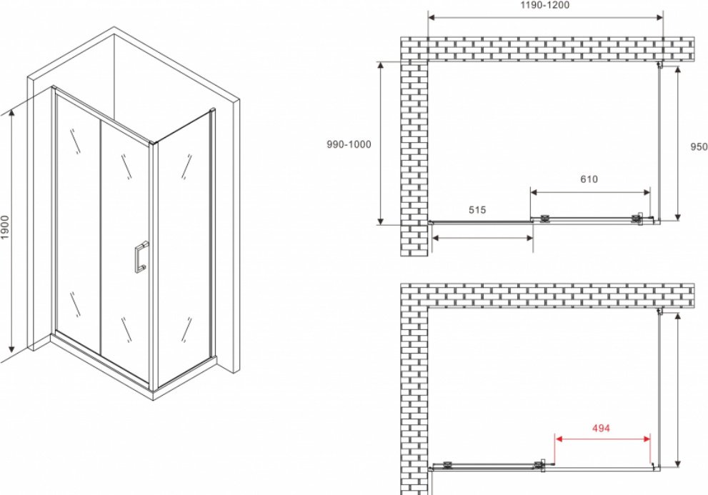 Душевое ограждение Abber двухстенное AG30120B5-S100B5, 1000х1950 мм купить,NaN