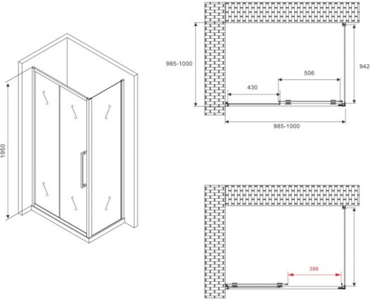 Душевое ограждение Abber двухстенное AG30100H-S100, 1000х1950 мм купить,NaN