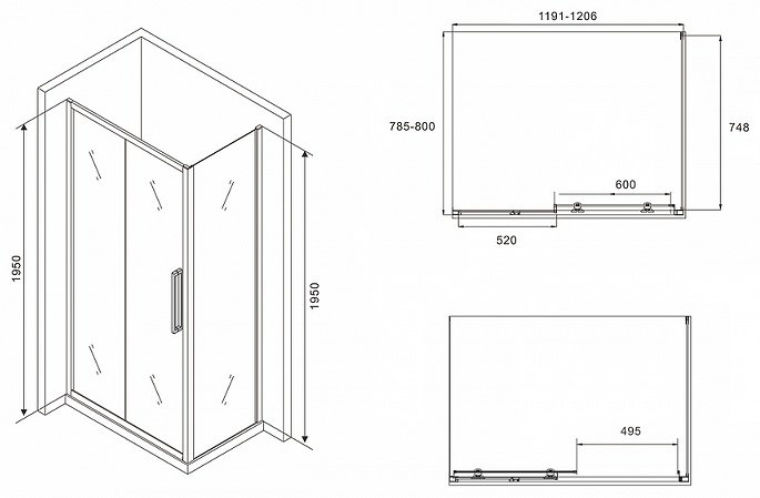 Душевое ограждение Abber двухстенное AG30120BH-S80B , 1200х1950 мм купить,NaN