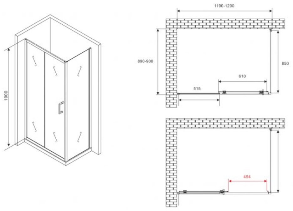 Душевое ограждение Abber двухстенное AG30120B5-S90B5, 900х1900 мм купить,NaN