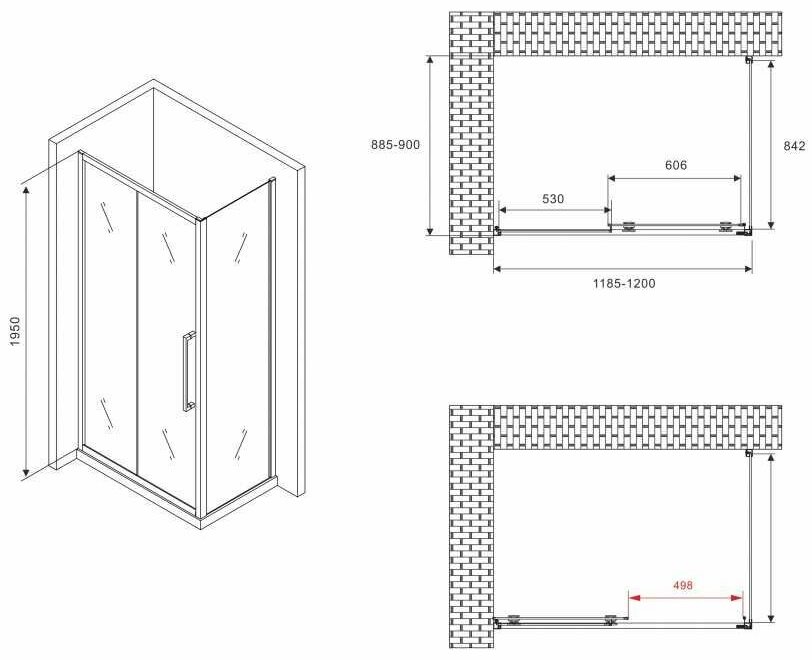 Душевое ограждение Abber двухстенное AG30120BH-S90B-S90B , 1200х1950 мм купить,NaN