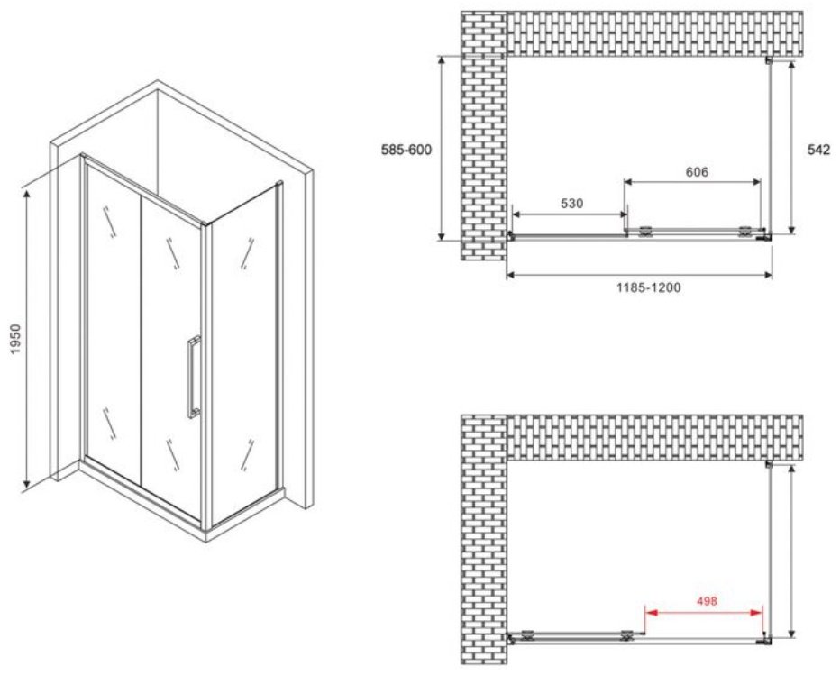 Душевое ограждение Abber двухстенное AG30120MH-S60M, 600х1950 мм купить,0