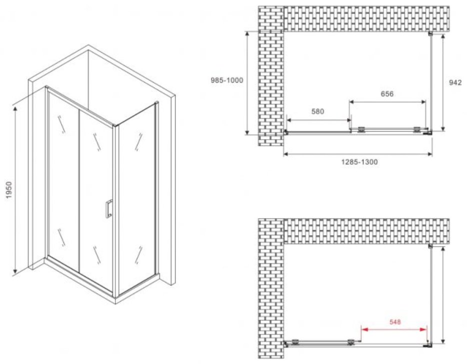 Душевое ограждение Abber двухстенное AG30130BH-S100B, 1000х1950 мм - ForteMarket Душевое ограждение Abber двухстенное AG30130BH-S100B, 1000х1950 мм купить,0