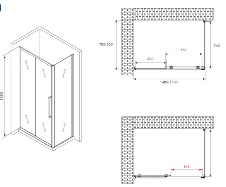 Душевое ограждение Abber двухстенное AG30150BH-S80B, 800х1950 мм купить,NaN