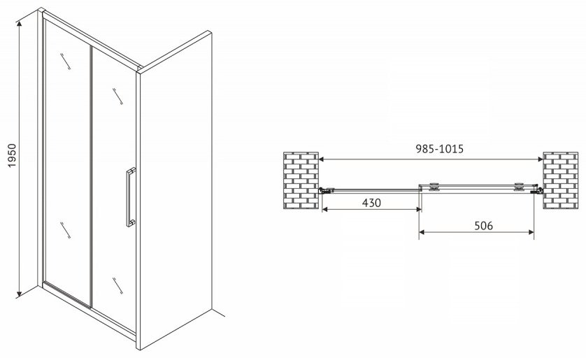 Душевое ограждение Abber одностенное Schwarzer Diamant AG30100H, 100х100х195 мм купить,0