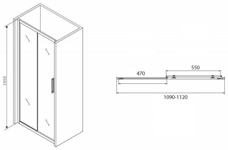 Душевое ограждение Abber одностенное Schwarzer Diamant AG30110BH, 1х110х195 мм купить,0