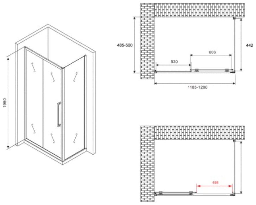 Душевое ограждение Abber трехстенное AG30120H-S50, 1200х1950 мм купить,NaN