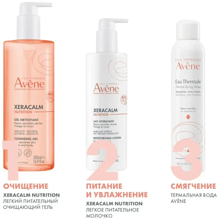 Avene XeraCalm Nutrition легкий питательный очищающий гель 500 мл купить,NaN