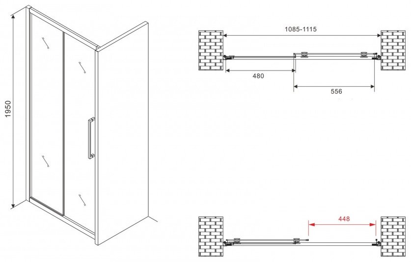 Душевое ограждение Abber одностенное Schwarzer Diamant AG30110BMH, 110х110х195 мм купить,0