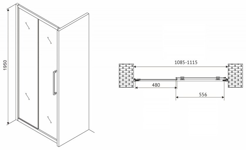 Душевое ограждение Abber одностенное Schwarzer Diamant AG30110H, 110х110х195 мм купить,0