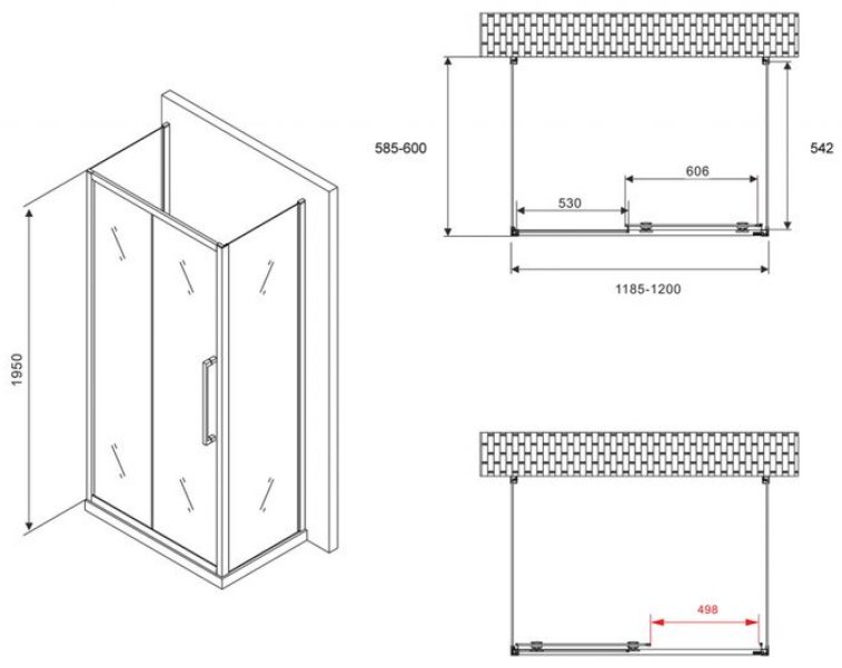 Душевое ограждение Abber трехстенное AG30120H-S60-S60, 600х1950 мм - ForteMarket Душевое ограждение Abber трехстенное AG30120H-S60-S60, 600х1950 мм купить,0