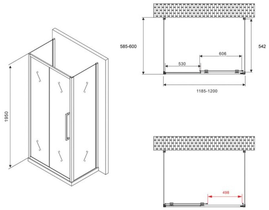 Душевое ограждение Abber трехстенное AG30120MH-S60M-S60M, 600х1950 мм купить,NaN