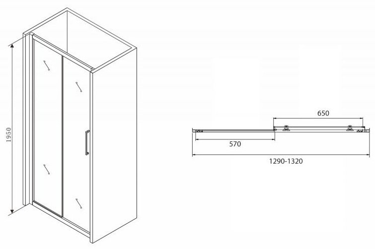 Душевое ограждение Abber одностенное Schwarzer Diamant AG30130BMH, 1х130х195 мм купить,NaN