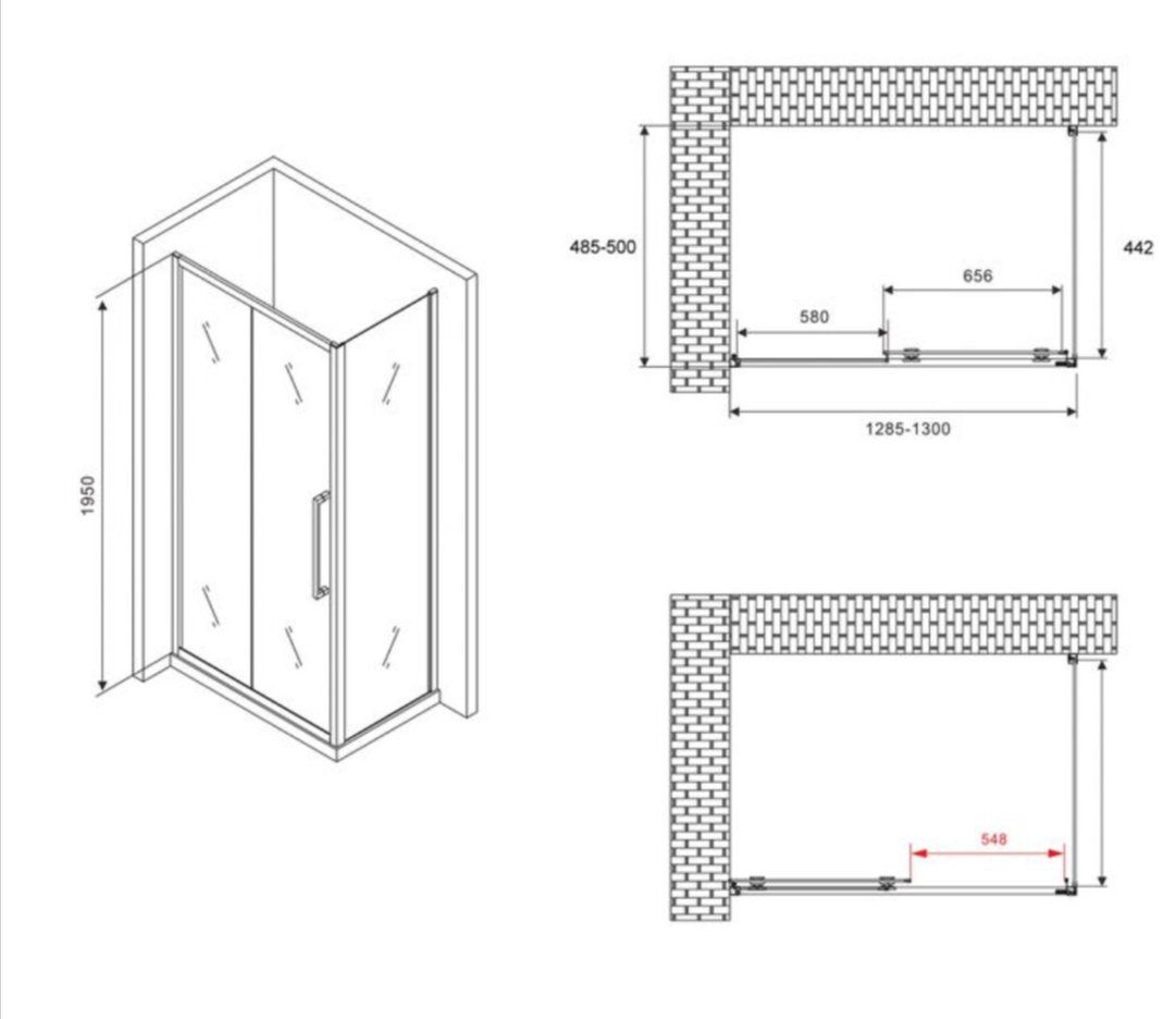 Душевое ограждение Abber трехстенное AG30130BH-S50B, 1300х1950 мм купить,NaN