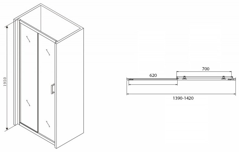 Душевое ограждение Abber одностенное Schwarzer Diamant AG30140B, 140х195 мм купить,0