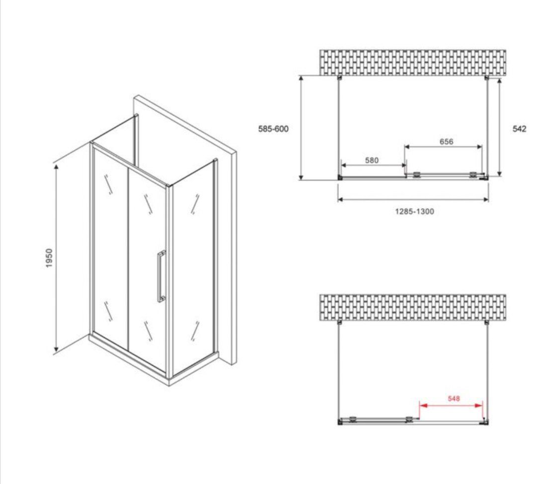 Душевое ограждение Abber трехстенное AG30130BH-S60B-S60B, 1300х1950 мм купить,NaN
