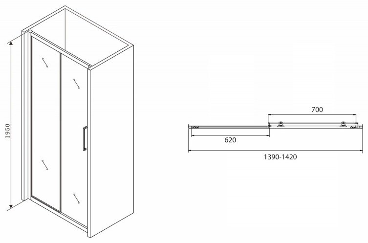 Душевое ограждение Abber одностенное Schwarzer Diamant AG30140BH, 1000х1400х1950 мм купить,0