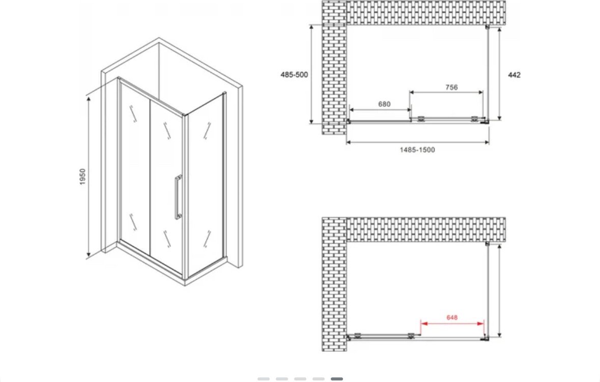 Душевое ограждение Abber трехстенное AG30130H-S50-S50, 1300х1950 мм купить,NaN