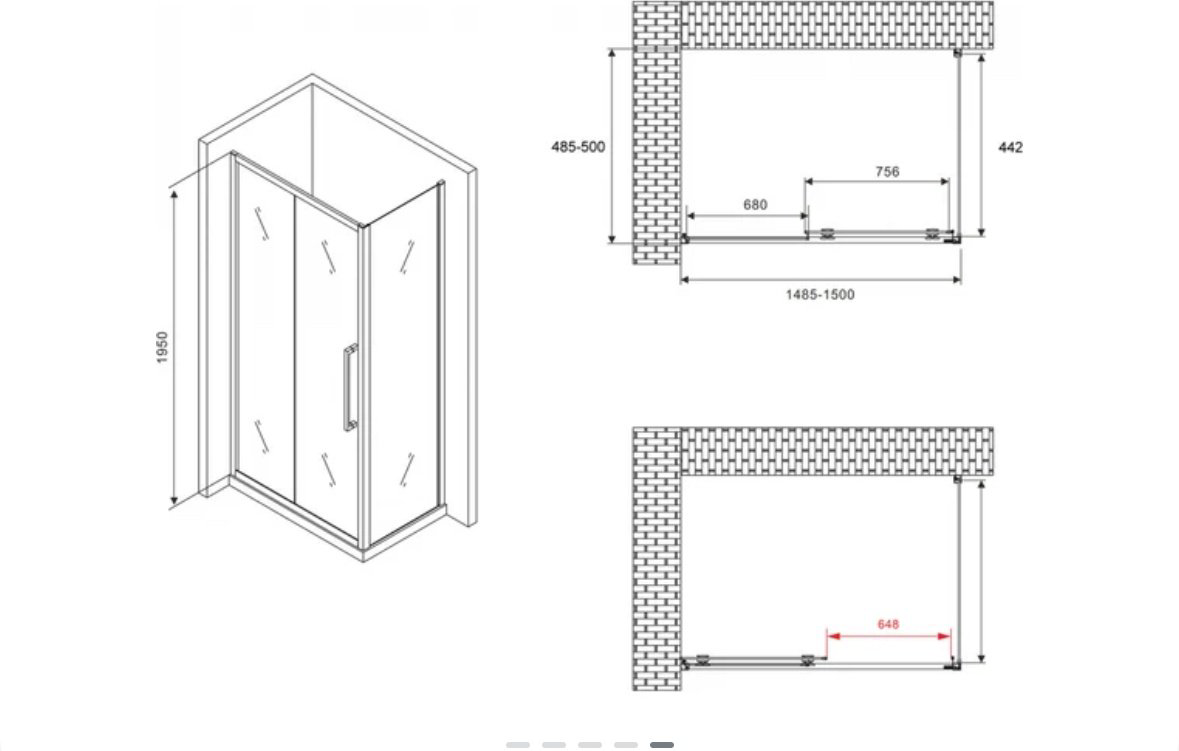 Душевое ограждение Abber трехстенное AG30130H-S50-S50, 1300х1950 мм купить,NaN