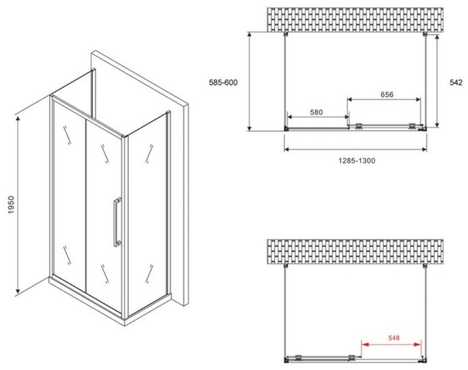 Душевое ограждение Abber трехстенное AG30130H-S60-S60, 600х1950 мм купить,NaN