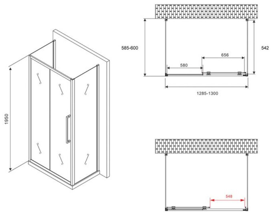 Душевое ограждение Abber трехстенное AG30130H-S60-S60, 600х1950 мм купить,NaN