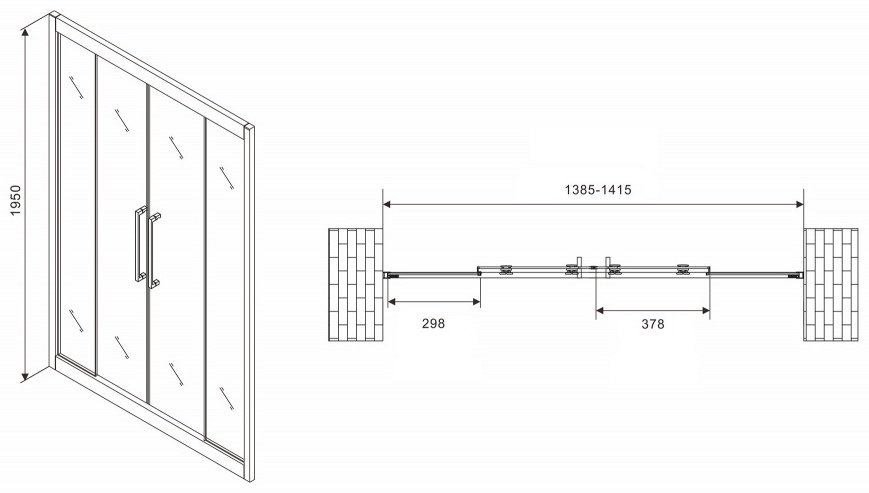 Душевое ограждение Abber одностенное Schwarzer Diamant AG33140H, 140х140х195 мм купить,0