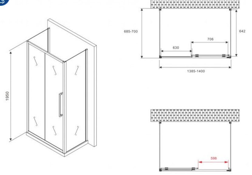 Душевое ограждение Abber трехстенное AG30140BH-S70B-S70B, 700х1950 мм купить,NaN