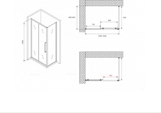Душевое ограждение Abber двухстенное AG30160BMH-S90BM, 900х1950 мм купить,NaN
