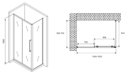 Душевое ограждение Abber двухстенное AG30160H-S70, 700х1950 мм купить,0