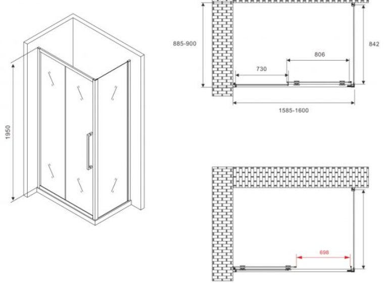 Душевое ограждение Abber двухстенное AG30160H-S90, 900х1950 мм купить,NaN