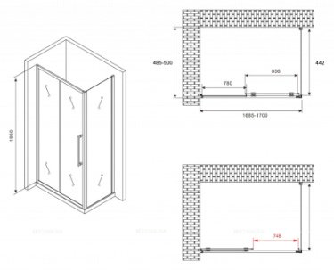 Душевое ограждение Abber двухстенное AG30170BH-S50B, 500х1950 мм купить,NaN