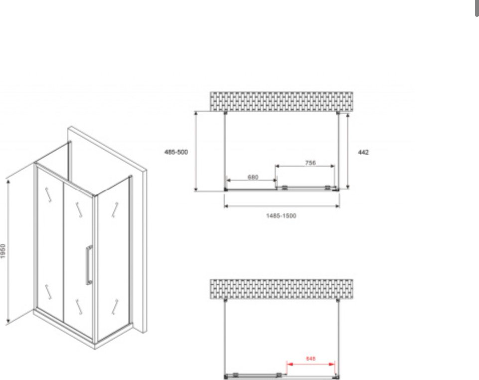 Душевое ограждение Abber трехстенное AG30150BH-S50B-S50B, 1500х1950 мм купить,NaN