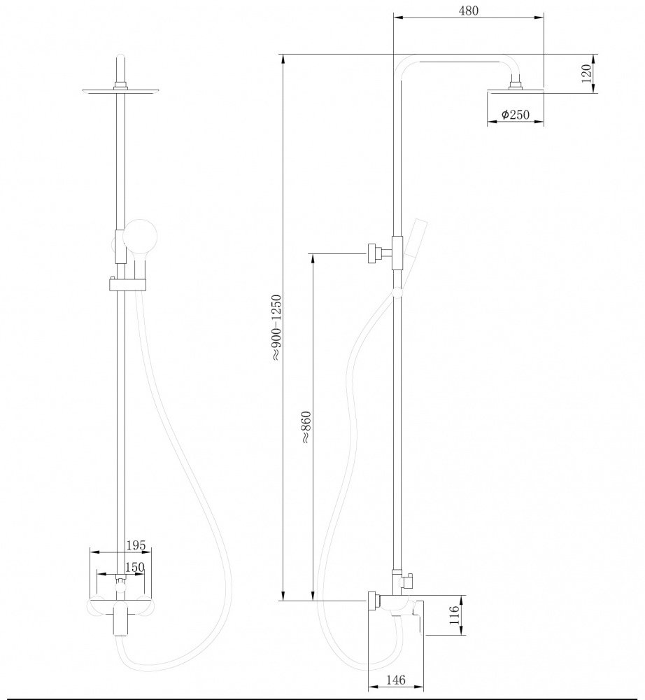 Abber душевая стойка Weiss Insel AF8020 без излива, хром купить,0
