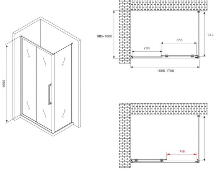 Душевое ограждение Abber двухстенное AG30170H-S100, 1000х1950 мм купить,NaN
