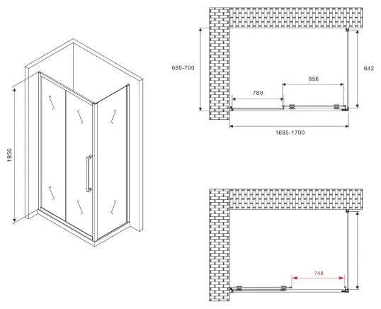 Душевое ограждение Abber двухстенное AG30170H-S70, 700х1950 мм купить,NaN