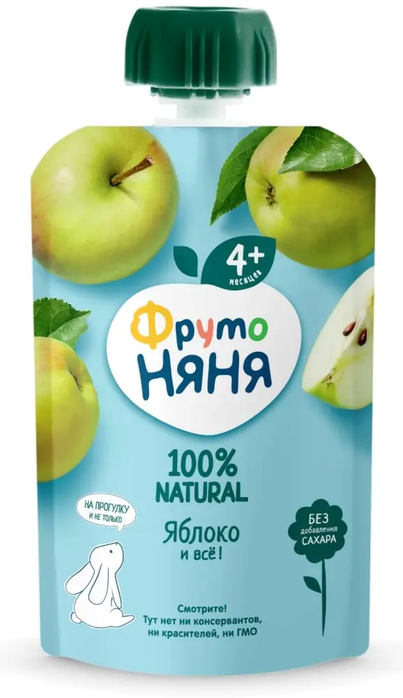 Детское пюре ФрутоНяня яблоко 90 г, с 4 месяцев купить,NaN
