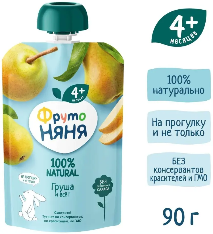 Детское пюре ФрутоНяня груша 90 г, с 4 месяцев купить,NaN