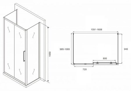 Душевое ограждение Abber трехстенное AG30160H-S100-S100, 1000х1950 мм - ForteMarket Душевое ограждение Abber трехстенное AG30160H-S100-S100, 1000х1950 мм купить,0